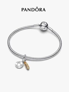 Pandora Silver Bracelet with Silver Soccer Ball and Gold Cleat Charms